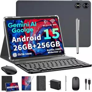 2026 10인치 안드로이드 15 태블릿 키보드 포함 26GB+256GB 2TB 확장 옥타코어 제미니 AI PC 8000mAh 5G