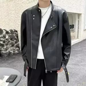 가을 캐주얼 남성용 슬림핏 재킷 차이나 점퍼 가죽 패피3