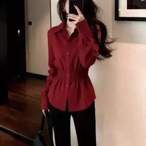 여성 레드 오피스룩 봄 가을 데일리 슬림핏 카디건 셔츠 가디건 얇은 DUCHI1