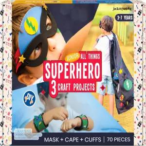 잭인더박스 슈퍼히어로 DIY 드레스업 아트 앤 크래프트 키트 케이프 마스크 커프스 만들기 5세 6세 7세 8세