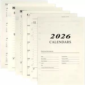 2026년 A5 및 월간 플래너 바인더 리필 58x83 76페 6홀 펀칭 캘린더가 있는 일일 페 메모 베2026