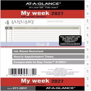 ATAGLANCE 2027 플래너 리필 및 월간 375인치 x 675인치 휴대용 사이즈 3 탭형 6링 루즈 (47285Y27)