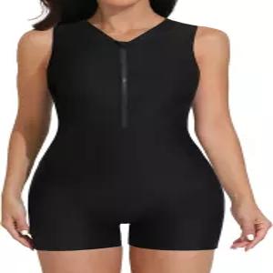 여성용 ATTRACO 운동용 원피스 수영복 지퍼 업 모디스트 보이레그
