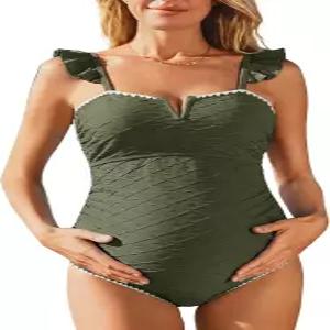여름 메이 러플 골지 임부 수영복 원피스 브이와이어 쉘 스티치 조절 스트랩 임신
