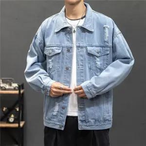 솔저스2 남자 청자켓 봄가을 데님 자켓 루즈핏 빅사이즈 개성있는 찢어진점퍼 코트 OPH1