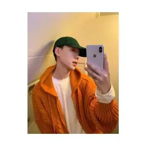 올요아 남친 니트 캐주얼 집업 후드 오렌지 키작남 카디건 꾹1