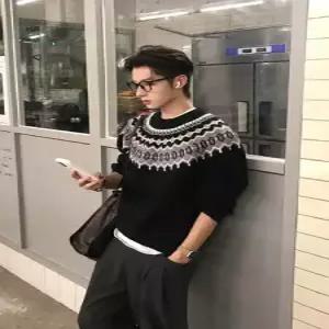 올요아 검정 니트 빈티지 가을 이너 남자 키작남 라운드넥 라운드 꾹3
