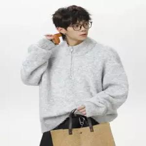 슬램덩크 남성용 니트 가을 빈티지 집업 반 상의 폴라 부클 HO3