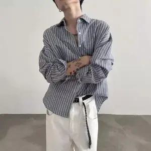 포뇨2 남친 캐주얼 스트라이프 가벼운 세로 셔츠 카디건 긴팔봄옷 OPH1