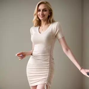 EAMT 여사친 스커트 원피스 미니 스트링 힙업 슬림핏 브이넥 반팔 EUNG2