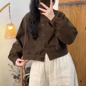 EAMT 여성용 봄 캐주얼 빈티지 가디건 순정 라운드 싱글 슬림핏 카디건 톱 EUNG1