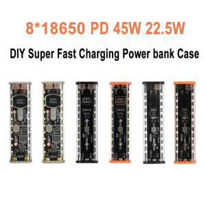 8x18650 DIY 파워뱅크 케이스 PD 45W 22.5W 초고속 충전 LED 화면 투명 배터리 보관 쉘