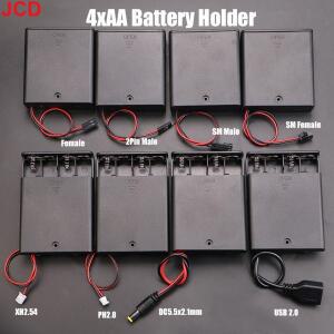 JCD 1개 4x AA 배터리 홀더 보관 케이스 스위치 및 커버 포함 PH2.0 XH2.54 SM DC5.5x2.1mm USB 플러그 연