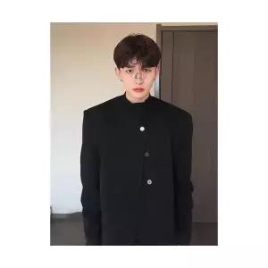 픽호샵 남자 키작남 정장 자켓 코트 봄가을 노카라 블랙 패드 쇼트 재킷 꾹3