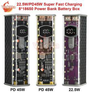 22.5W/PD45W 초고속 충전 파워 뱅크 쉘 DIY 키트 8x18650 배터리 박스 투명 보관 케이스 무용접