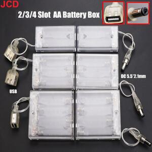 JCD 1개 USB DC5.5x2.5mm 인터페이스 AA 투명 배터리 박스 케이스 커버 포함 ON/OFF 스위치 2/3/4 슬롯 홀