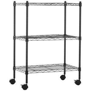 Amazon Basics 5.1cm(2인치) 바퀴에 3단 선반 조절 가능한 튼튼한 보관 선반 유닛, 차고용 금속 와이어 랙, 레벨링 발이 있는 유틸리티 선반, 길이 59.9cm(23.2인치) x 너비 33.4cm(13.4인치) x 높이 82.75cm(32.75