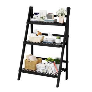 oakvivo 100.1cm(39.5인치) 접이식 식물 선반 사다리 선반, 3단 대나무 사다리 화분 디스플레이 선반, 정원, 발코니, 마당, 거실용 독립형 사다리 책장, 너비 59.9cm(23.6인치) x 깊이 38.1cm(15인치) x 높이 100.1c