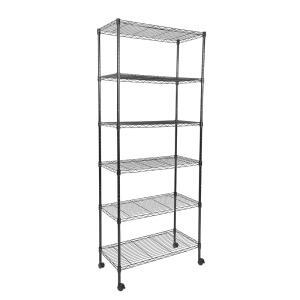 Whitmor 6단 보관 선반, 바퀴 달린 튼튼함, 선반 당 181.4kg(400파운드) 용량, 최대 1,088.6kg(2400파운드), 차고, 세탁실, 식물, 길이 76.2cm(30인치) x 너비 35.6cm(14인치) x 높이 177.8cm(70인치), 블랙