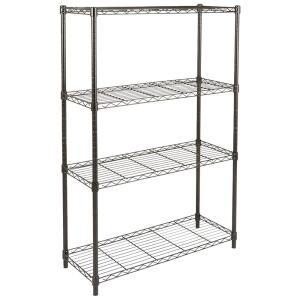 Amazon Basics 4단 선반 조절 가능한 튼튼한 스틸 와이어 랙 보관 선반, 튼튼한 차고 선반, 선반당 158.8kg(350파운드) 용량, 도구 없이 쉽게 조립할 수 , 91.4 x 35.6 x 137.2cm(36 x 14 x 54인치), 블랙 | Heavy