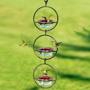Hummingbird 피더는 외부 정원 뒷마당 야외 데크 호환 빨간색 유리 그릇과 새 야외 피더를 유치
