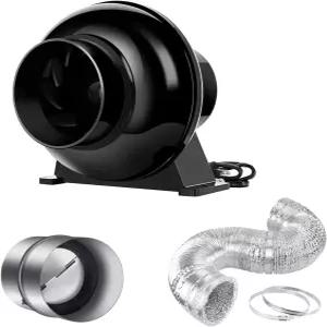 iPower 4인치 195 CFM 인라인 덕트 환기 배기 팬 성장 텐트용 8피트 및 백드래프트 셔터 댐퍼 HVAC 난방