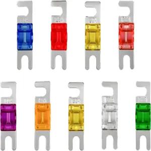 SUVnie 9 PCS 미니 ANL 자동차용 퓨즈 멀티팩 도금 블레이드 세트 20A 30A 40A 50A 60A 80A 100A 125A 150A