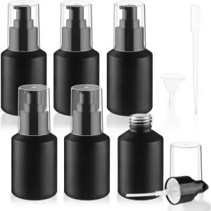 DynnDy 6Pcs 60ml/2온스 블랙 프로스팅 유리 로션 펌프 병 빈 액체 파운데이션 여행용 세면도구 용기 크림