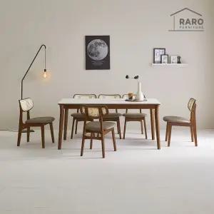 [/착불배송] 발리 1650 포세린 통 세라믹 6인 라탄 식탁 세트 (식탁+의자6)