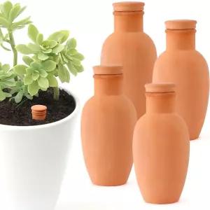 4pcs Ollas 3.1인치 식물 워터링 글로브 뚜껑이 있는 점토 포트 테라코타 클레이 관개 간단한 주변 물