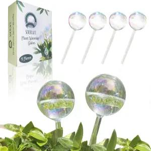 SOURACE 4PC 무광 자가 워터링 글로브 대형 유리 무지개 식물 실내외용 플랜터 삽입물 블러 자동