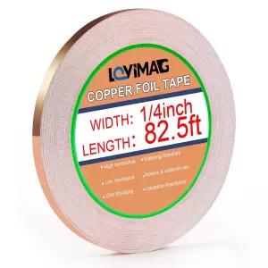 LOVIMAG 구리 테이프 1/4인치X82.5FT 스테인드글라스용 동박 기타 및 EMI 차폐용 전도성 접착제 납땜 공예