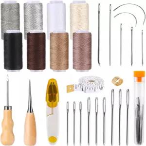 30개 가죽 재봉 키트 실내 수리 실 송곳 가구용 손 바늘 캔버스 및 공예 DIY 헤비 듀티