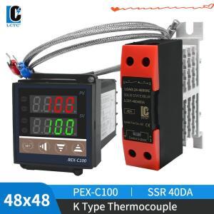 LCTC PID 온도 컨트롤러 REX-C100 조절기 디지털 레귤레이터 SSR 출력 40DA 및 K 열전대 1m 프로브 포함