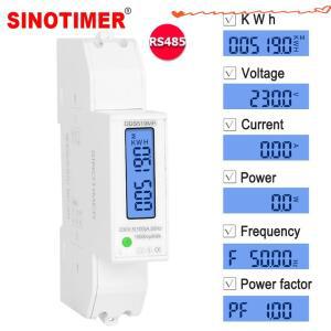 단상 DN 레일 디지털 디스플레이 에너지 미터 kWh RS485 Modbus RTU 통신 펄스 출력 소비 AC 220V 100A