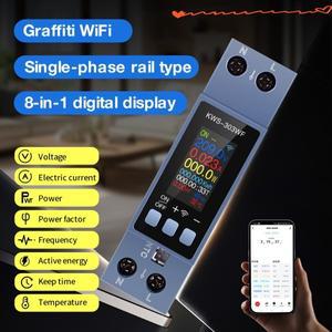 Tuya WiFi 전력계 Din 레일 2P AC 에너지 미터 APP 제어 85-290V/40A 전압 측정기 소비량