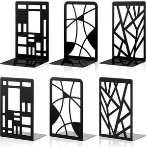 Zonon 6pcs 헤비 듀티 북엔드 장식용 블랙 메탈 책장용 책 분할기 적 홀더 아트 디자인 홈 오 스쿨용