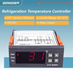 STC-8080A+ 디지털 온도 조절기 냉장 냉동용 자동 제상 기능 LED 디스플레이 NTC 센서 -40°C~50°C 범위