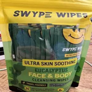 SWYPE 물티슈 울트라 스킨 진정 유칼립투스 페이스 바디 클렌징 먼지 유분 및 불순물 제거 알코올 프리