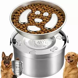 3.2L/108온스 노 스필 개 물그릇 및 4컵 슬로우 피더 볼 세트 - 304 스테인리스 스틸 반려견용 미끄럼 방지