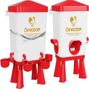 QVVCOOP 자동 닭고기 공급기 및 급수기 세트 오리 튀르키예용 가금류 사료 장비 닭장 액세서리 스탠딩/행잉