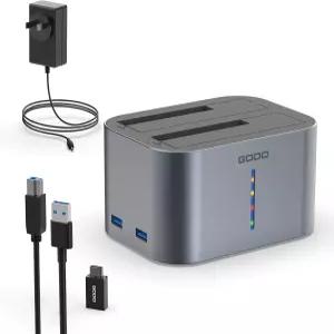 GOODO 하드 드라이브 도킹 USB 3.0에서 SATA I/III/III RGB 듀얼 베이 알루미늄 외장 스테이션 2.5 3.5인치