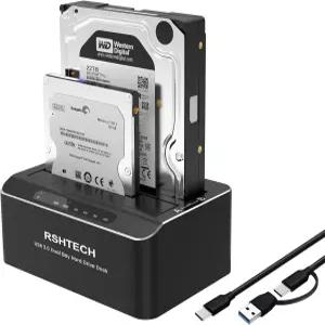 RSHTECH 하드 드라이브 도킹 스테이션 알루미늄 USB-C/USB 3.0에서 SATA 듀얼 베이 도크 2-in-1 케이블