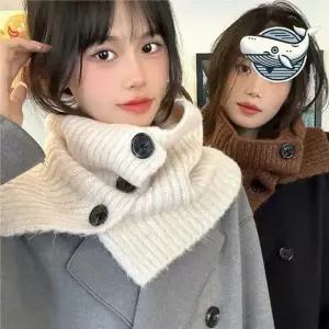 여성용 따뜻한 겨울 니트 머플러 버튼 스타일 넥워머