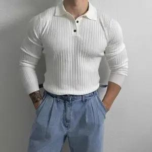 WL 남자 머슬핏 근육남 남성용 넥단추 골지패턴 넉넉한핏 트렌디한 긴팔티