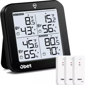3개의 센서가 장착된 OBET 실내 실외 온도계 무선 기상 관측소 디지털 습도계 원격 조절 가능한 백라이트가