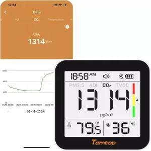 가정용 템탑 M10 실내 공기질 모니터 및 CO2 미터 6-in-1 PM2.5 VOC 감지기 전자 잉크 디스플레이 배터리