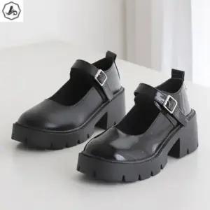 [애슬릿] 메리제인 로퍼 키높이 통굽 발편한 스트랩 캐주얼 단화 6cm