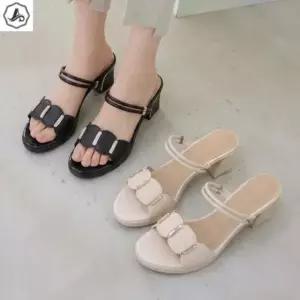 [애슬릿] 스트랩 뮬 투웨이 큐빅 포인트 발편한 통굽 키높이 6cm