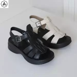 [애슬릿] 키높이 샌들 피셔맨 통굽 발편한 발목 버클 스트랩 4cm
